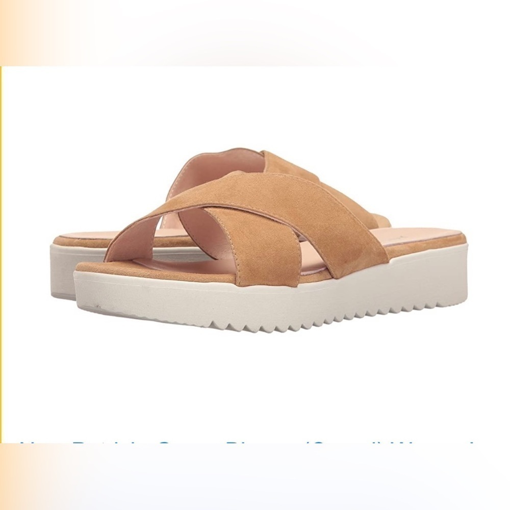 Patricia Green Bianca camel suede slip on comfort crossed top sandals Sz 11 new